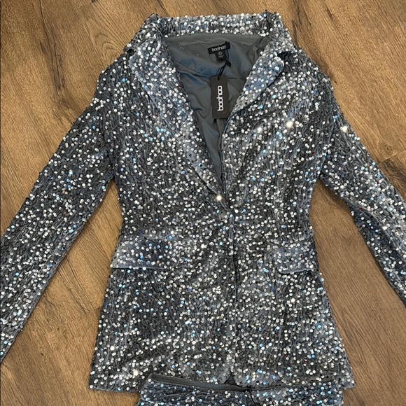NWT Boohoo Sequin Flared Blazer Set - Picture 2 of 4